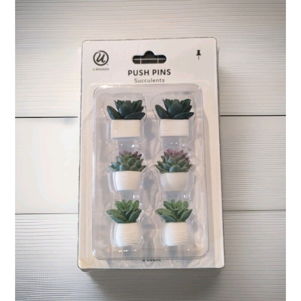 U Brands Succulent Push Pins, Dimensional Push Pins, 6 Count Steel Metal Pin NEW